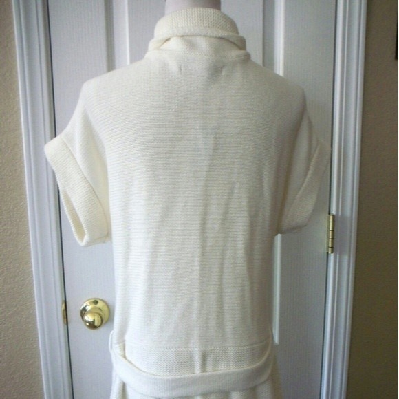 NWT SWEATER DUSTER COAT BELTED OFF WHITE BELTED POCKETS DOLMAN SLEEVE WOMEN M/L - Picture 3 of 5